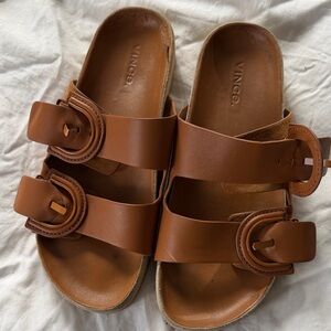 Vince Brown Leather Slide Sandals